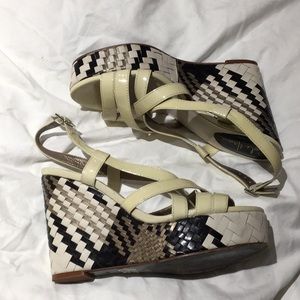 Cole Haan 8 leather wedges cream pewter black